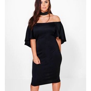 Plus Choker Detail Drape Sleeve Midi Dress